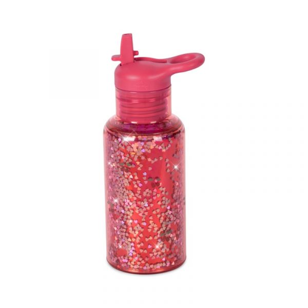 afbeelding van de roze glitter cherry drinkfles van Konges Slojd op een witte achtergrond